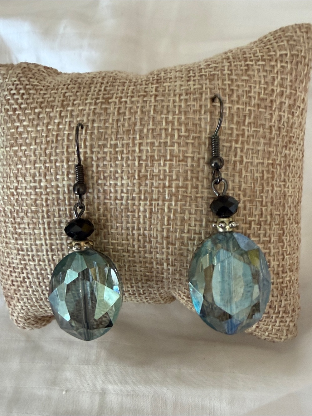 Handmade Dark Teal Glass Bead Dangle Earrings  pierced
